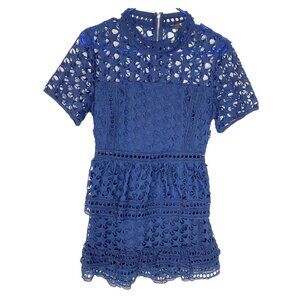 TOV Los Angeles Girls Lace Overlay Dress Size 42 Blue Short Sleeve 65-2